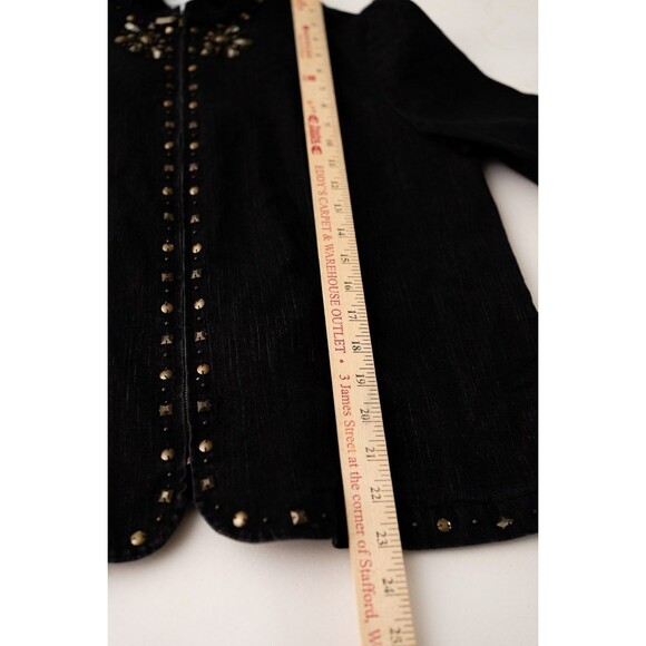 VTG Alfred Dunner Petite 12P Black jean denim jacket beaded artsy whimsygoth - Picture 5 of 6